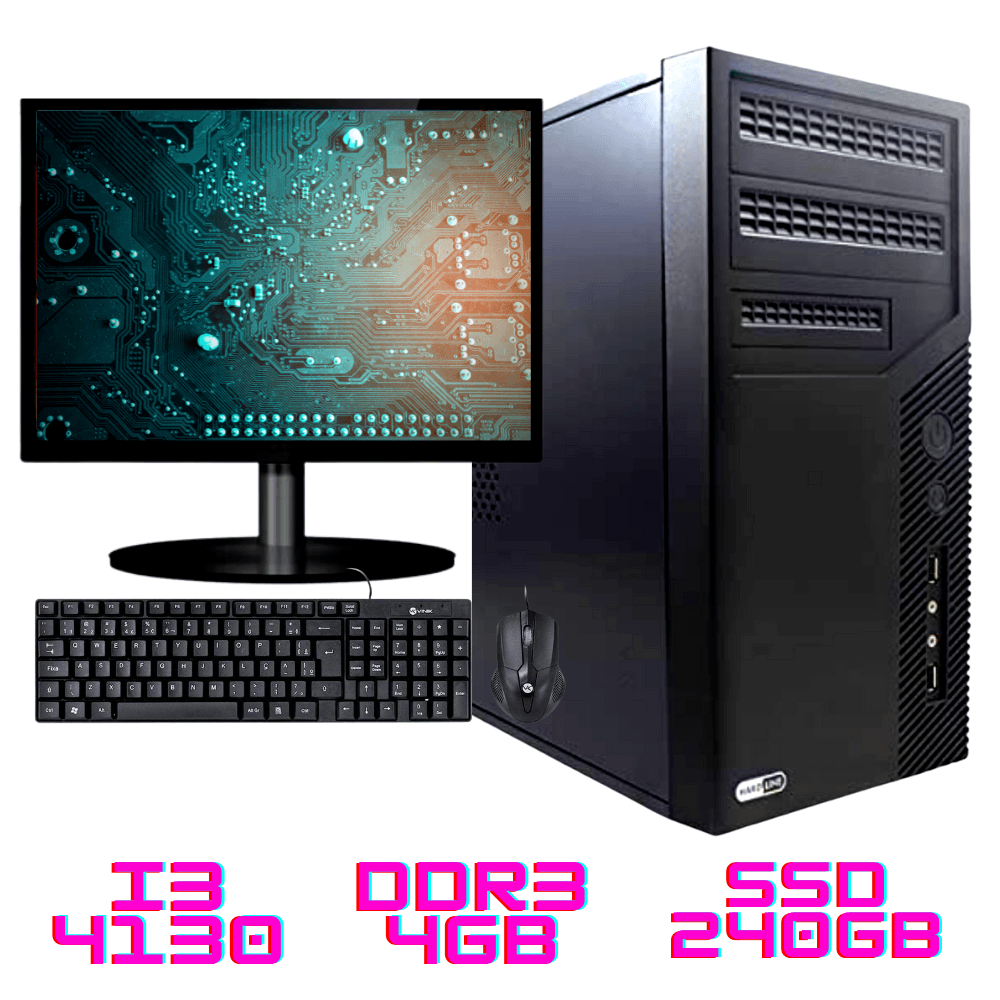 Computador Option Info Completo, Intel Core I3 4130, 4GB, SSD 240GB, Windows 10 Pro + Monitor 19 Full HD + Kit Computador Option Info Completo, Intel Core I3 4130, 4GB, SSD 240GB, Windows 10 Pro + Monitor 19 Full HD + Kit