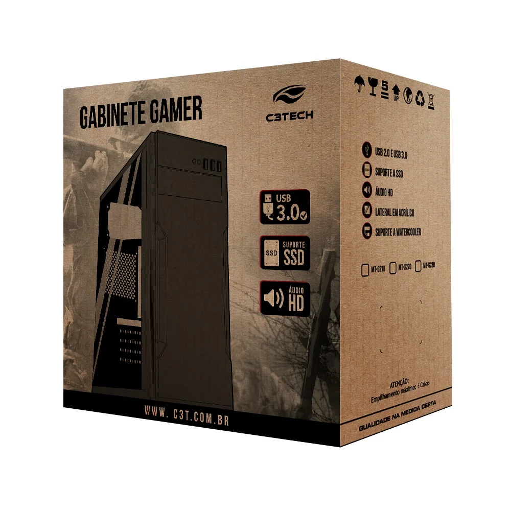 Gabinete Gamer C3tech Mt-g230bk Usb Lateral Acrílico S/fonte Gabinete Gamer C3tech Mt-g230bk Usb Lateral Acrílico S/fonte