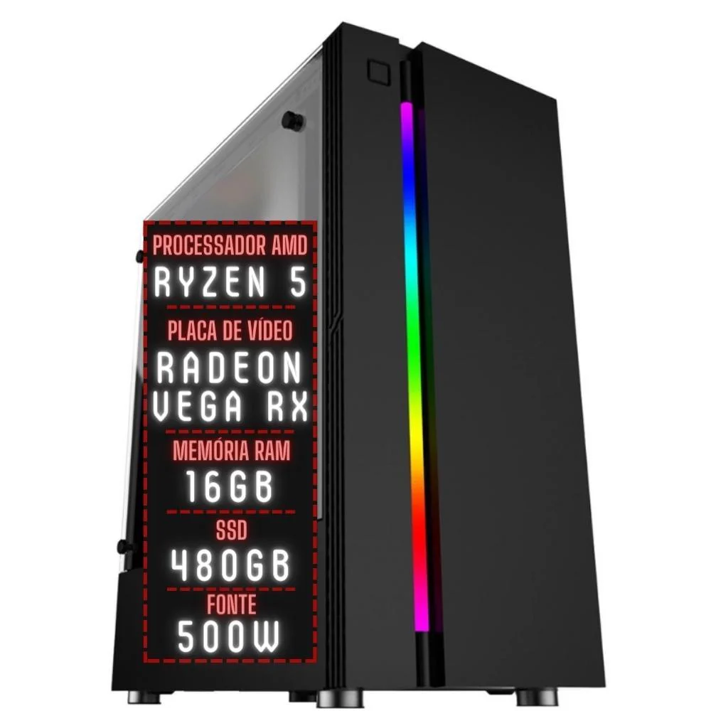 PC Gamer 3green Force Amd Ryzen 5 16gb Ddr4 Placa De Vídeo Radeon Rx SSD 480GB Fonte 500w 3gfo-012 em Campinas - foto 2
