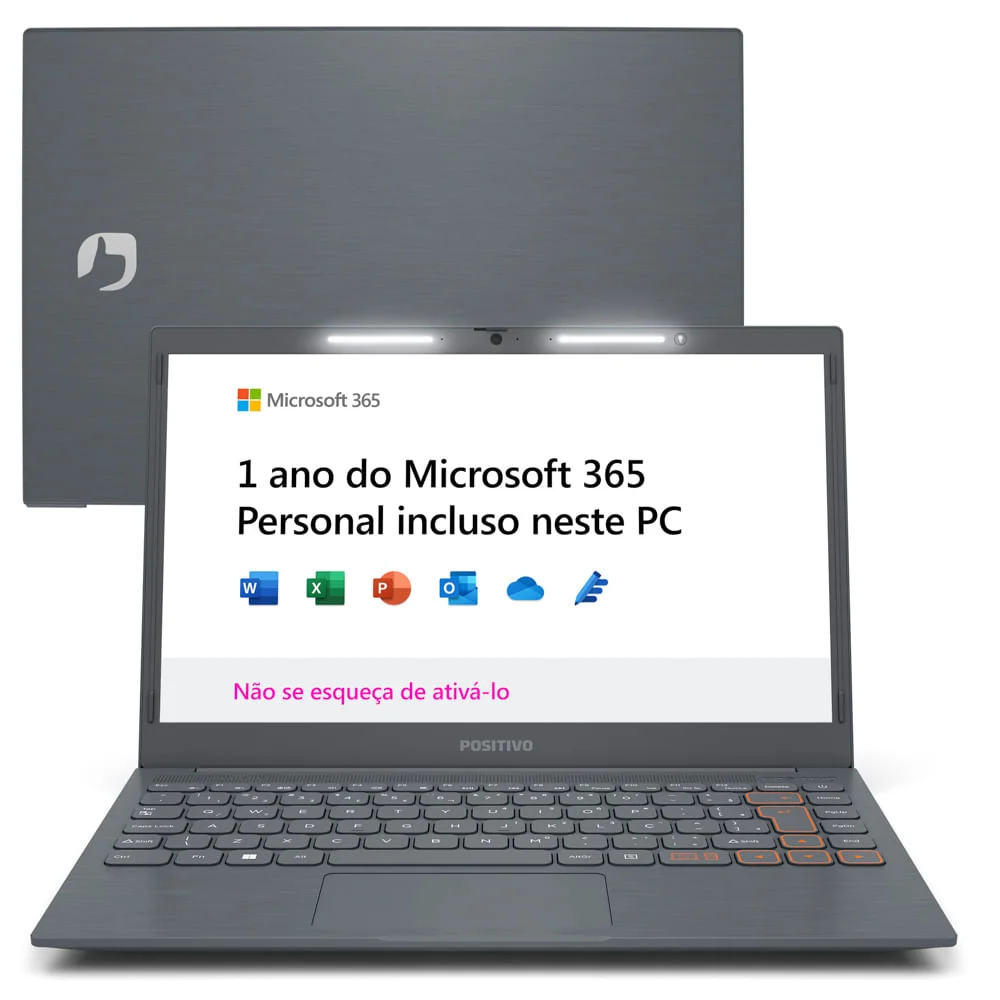 Notebook Positivo Vision C14 Intel® Celeron® Windows 11 Home 4gb 128gb Emmc 14” Hd Lumina Bar – Cinza - Inclui Microsoft 365*