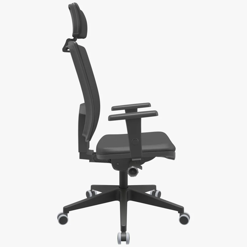 Cadeira De Escritório Presidente Brizza Plaxmetal, Autocompensador Slider, Base Piramidal, Braço 3D, Poliéster, Apoio Cabeça, Preta