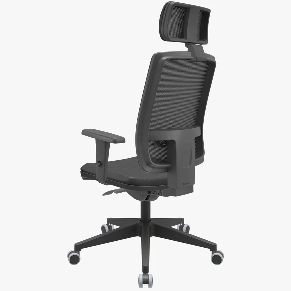 Cadeira De Escritório Presidente Brizza Plaxmetal, Autocompensador Slider, Base Piramidal, Braço 3D, Poliéster, Apoio Cabeça, Preta