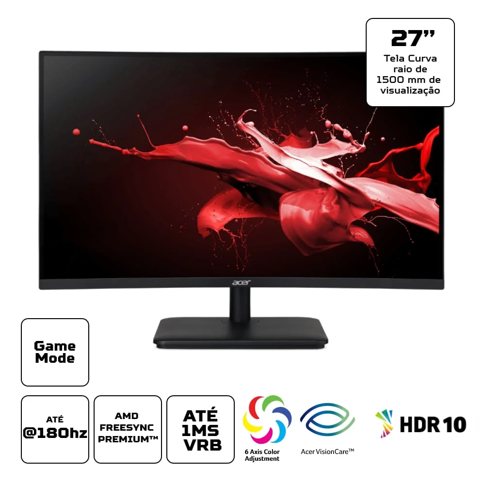 Acer ED270U 27インチ 曲面ゲーミングモニター Monitor Gamer Acer 27 FHD 1MS Ed270rS3biip KaBuM