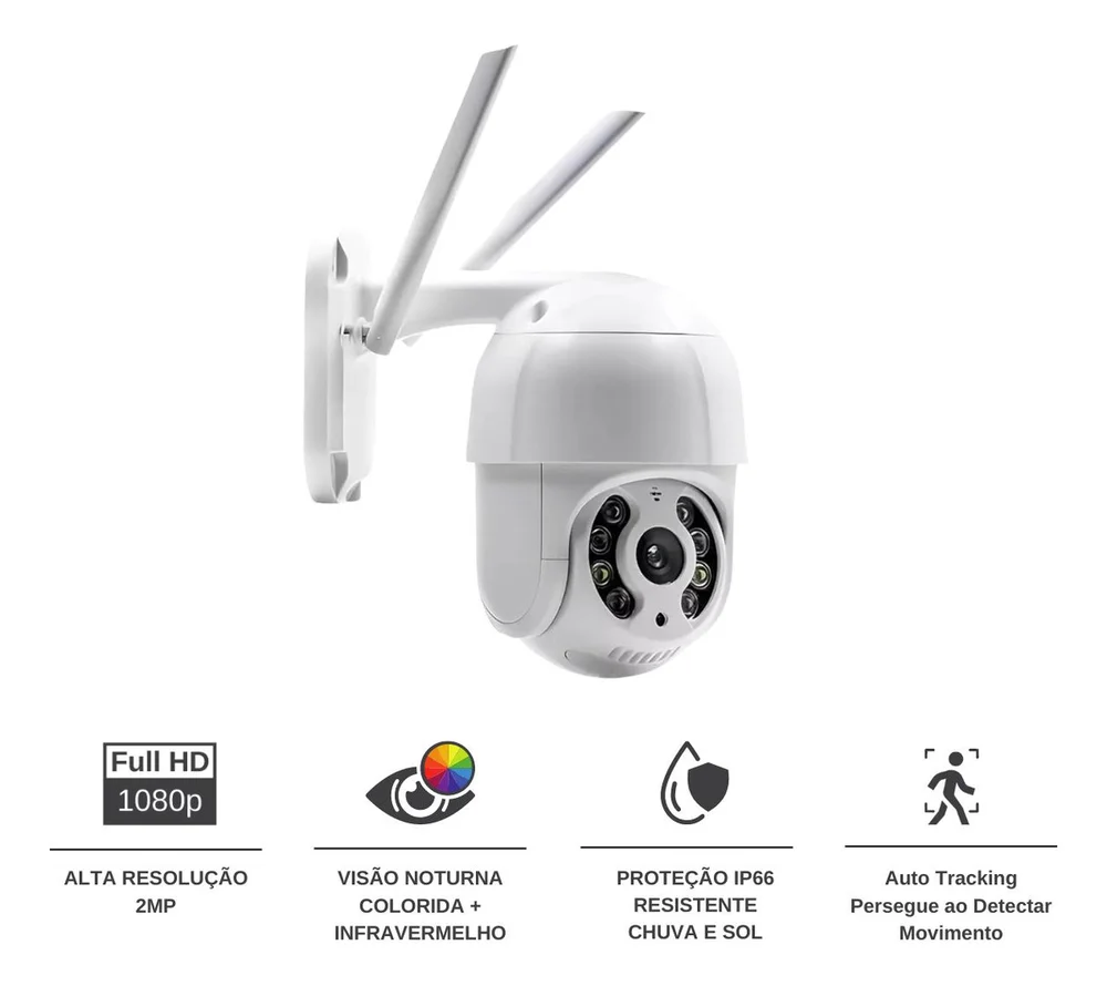 Câmera Ip WIFI, Speed Dome Externa, C/ Cartão De Memória 64GB, Motorizada, A Prova D´agua, Lente 3.6mm