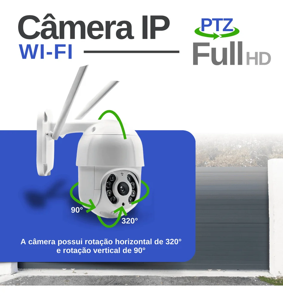 Câmera Ip WIFI, Speed Dome Externa, C/ Cartão De Memória 64GB, Motorizada, A Prova D´agua, Lente 3.6mm