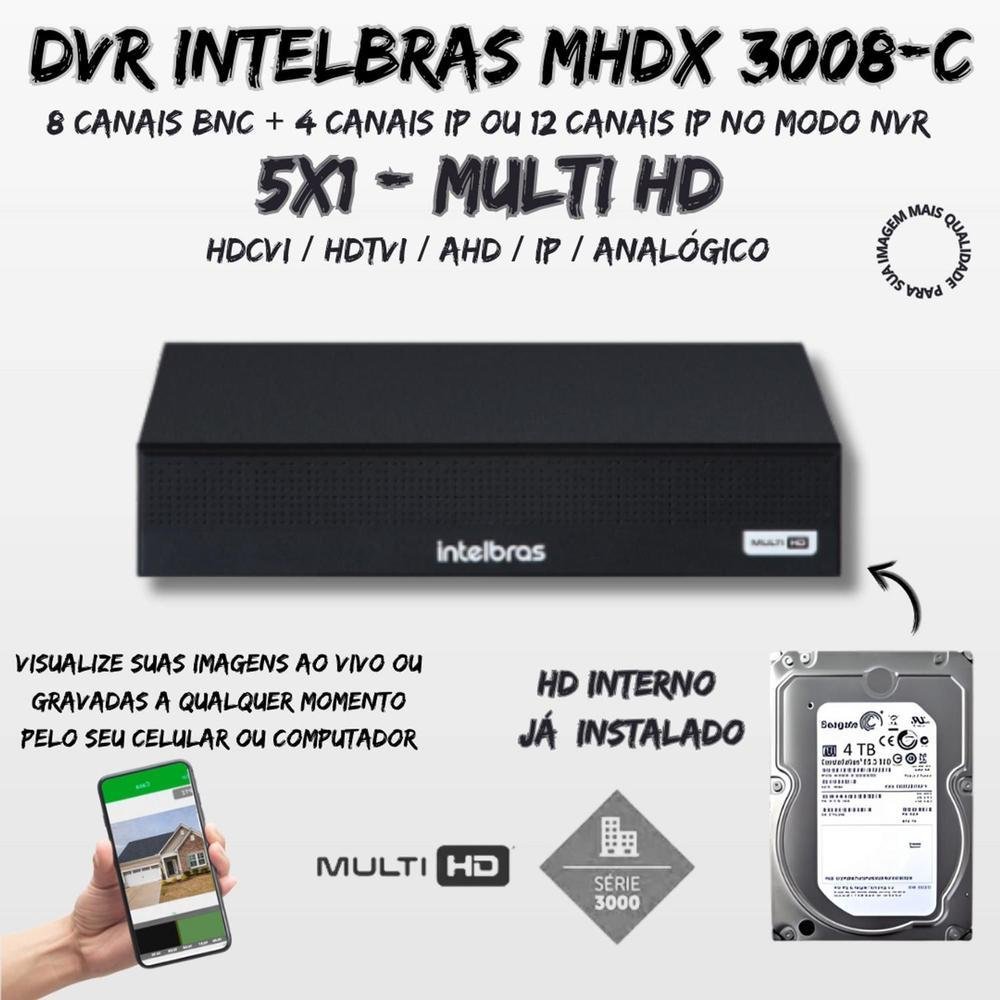 Dvr Multi Hd Intelbras 8ch Mhdx 3008-c, C/hd 4tb Dvr Multi Hd Intelbras 8ch Mhdx 3008-c, C/hd 4tb