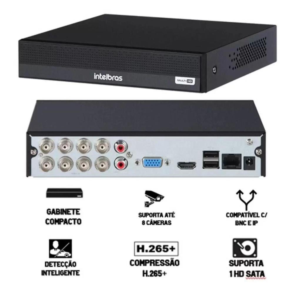 Kit Cftv Segurança Intelbras Vhd 3220, C/ Audio, Microfone, FULL HD, Dvr Mhdx 8ch + Hd 500GB