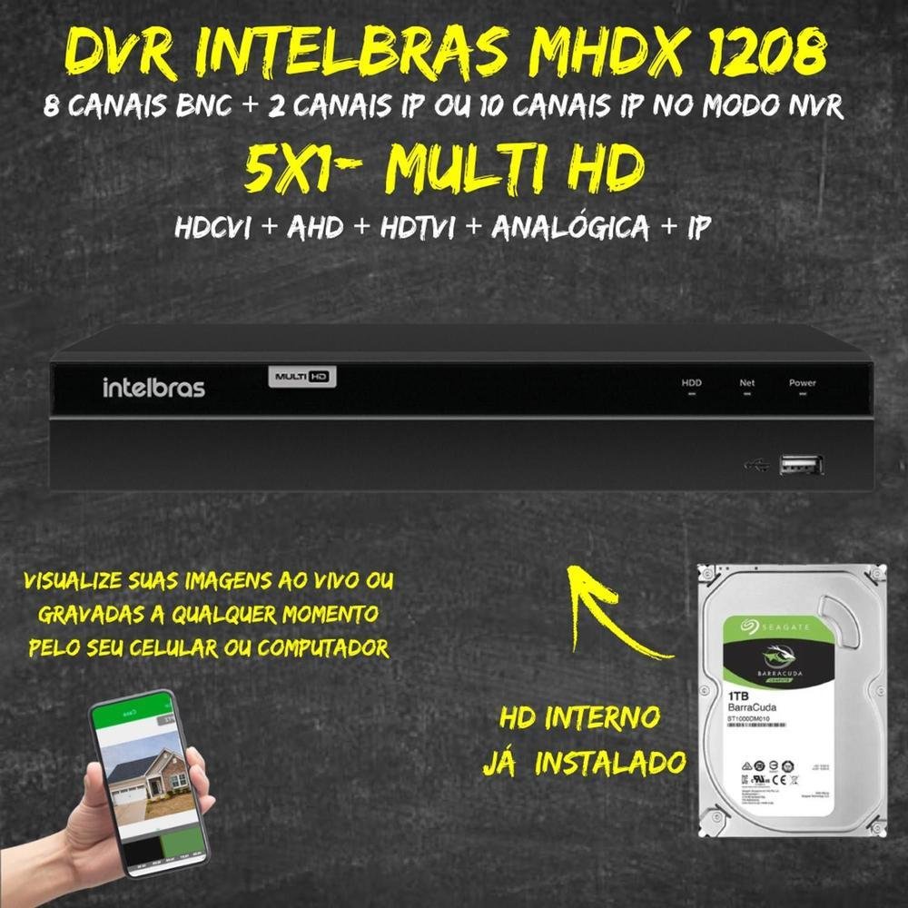 Kit Intelbras, Dvr Mhdx 1216, 16 Canais, Multi HD + HD 1TB