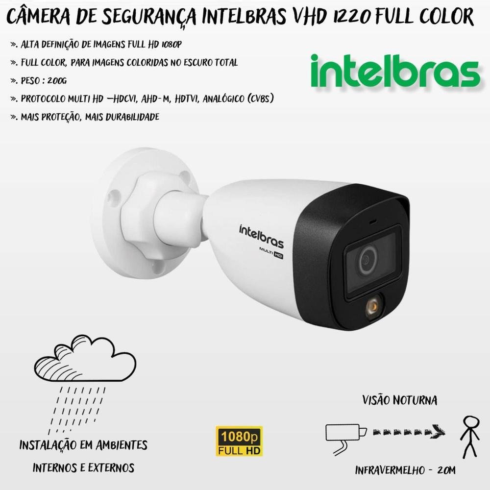 Kit 4 Câmeras Intelbras, Colorido Noite, Dvr, 8 Canais, HD 1TB
