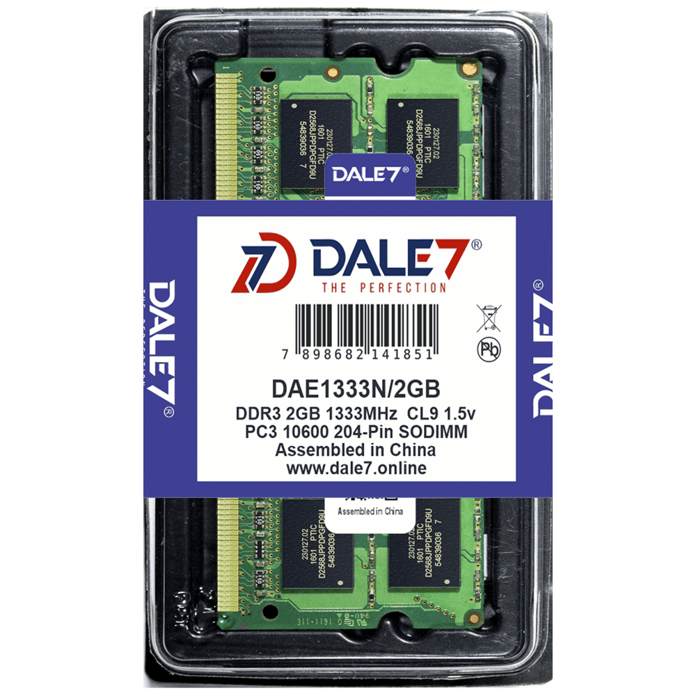 Memória Dale7, 2GB, 1333Mhz, DDR3, Notebook, 1.5v Memória Dale7, 2GB, 1333Mhz, DDR3, Notebook, 1.5v