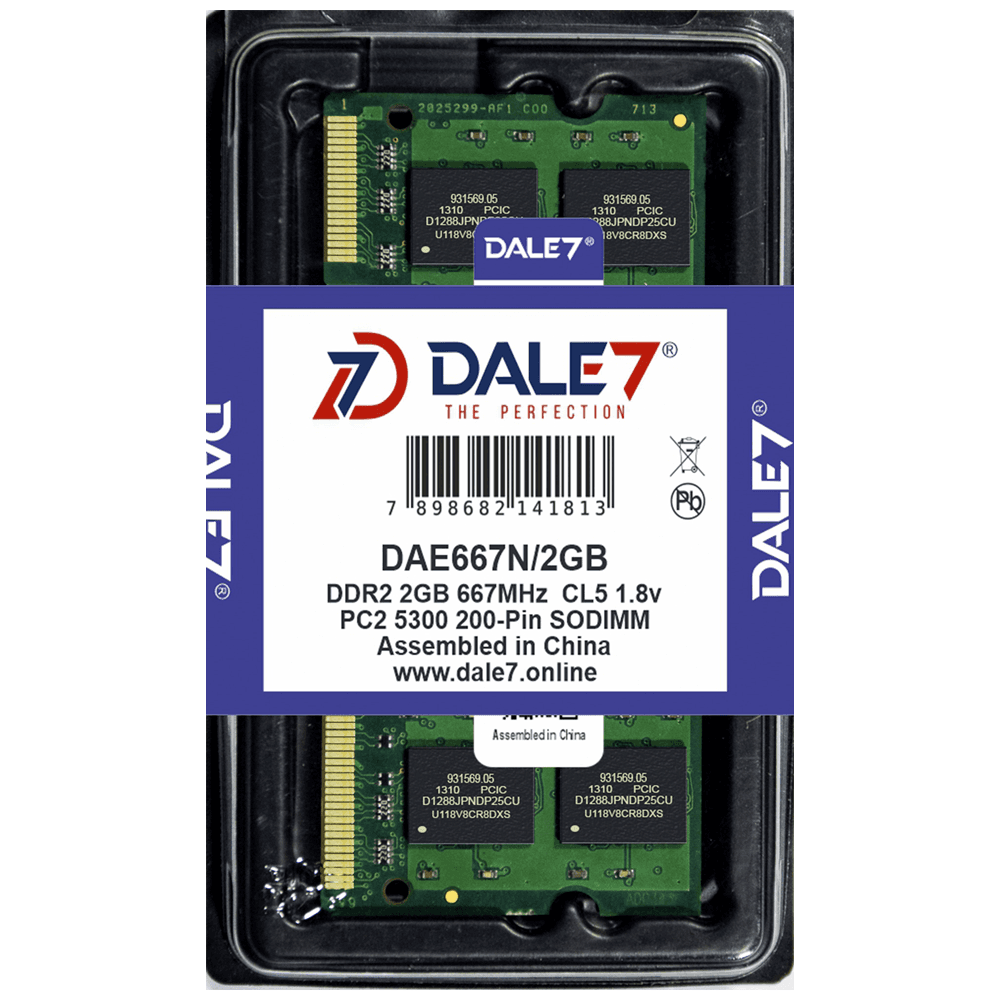 Memória Dale7, 2GB, 667Mhz, DDR2, Notebook, 1.8v Memória Dale7, 2GB, 667Mhz, DDR2, Notebook, 1.8v