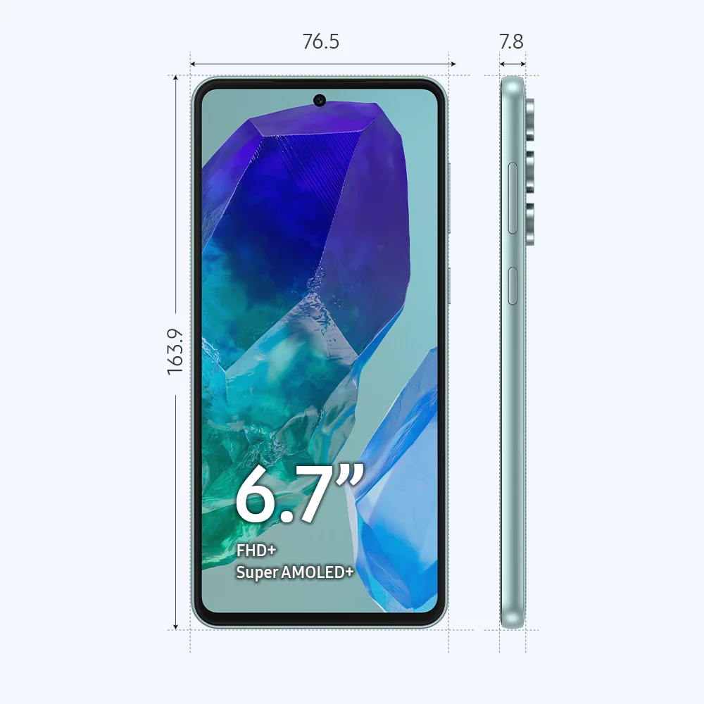 Smartphone Samsung Galaxy M55, 256GB, 8GB RAM, Câmera Tripla Até 50MP, Tela Super Amoled 6.7, Verde Claro Smartphone Samsung Galaxy M55, 256GB, 8GB RAM, Câmera Tripla Até 50MP, Tela Super Amoled 6.7, Verde Claro