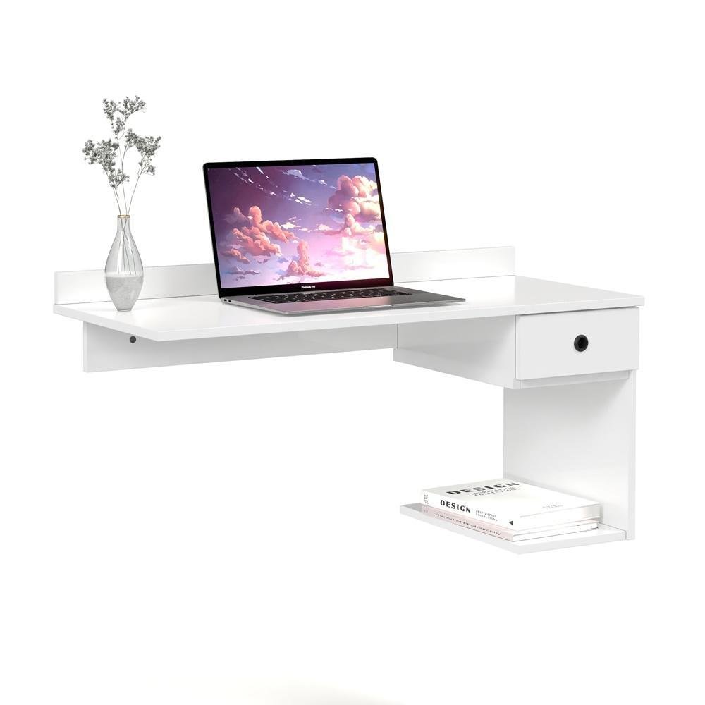 Mesa De Computador Escrivaninha Suspensa Cor: Branco