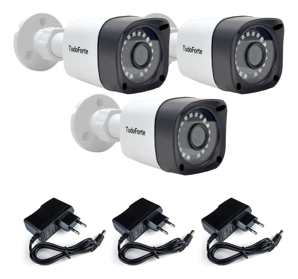 Kit 3 Câmeras Segurança FULL HD 1080p 2MP Bullet 20M + Fontes