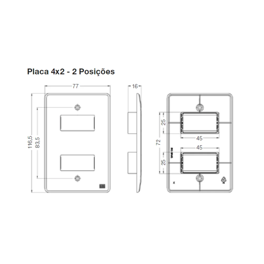 Conjunto Interruptor 4x2 | 1 Tecla Simples 10a + 1 Tomada 20a 250v.
