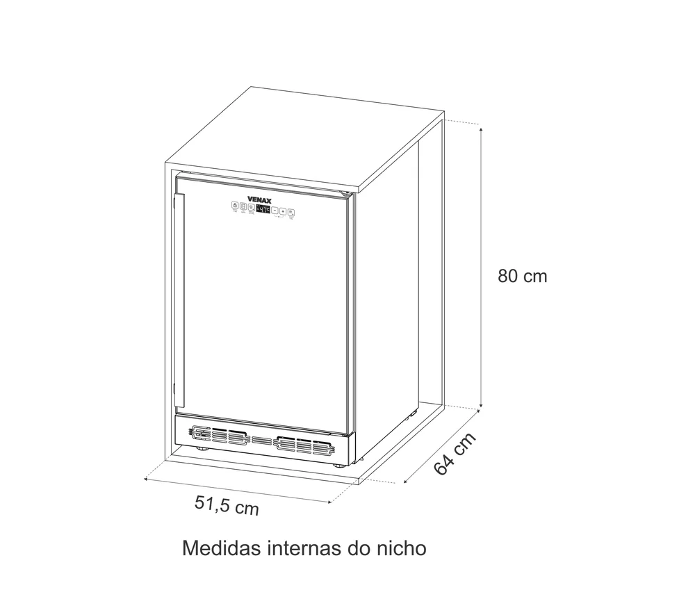 Cervejeira de Embutir Venax, 82L, Top Light, Touch, Porta Invertida, Preto, 127V Cervejeira de Embutir Venax, 82L, Top Light, Touch, Porta Invertida, Preto, 127V