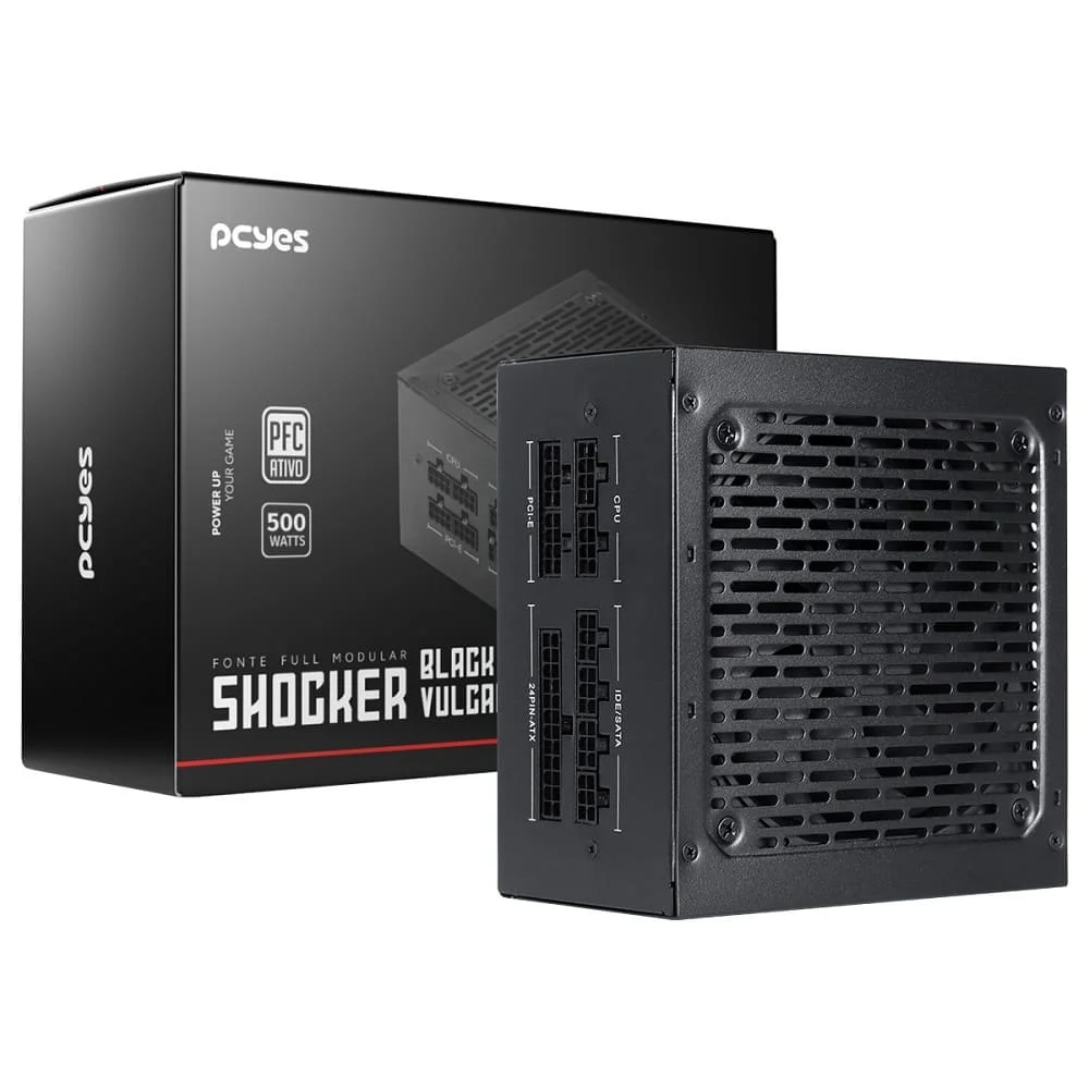 Fonte De Alimentação Gamer PCyes Shocker Full Modular 500w 80 Plus White - Black Vulcan Fonte De Alimentação Gamer PCyes Shocker Full Modular 500w 80 Plus White - Black Vulcan