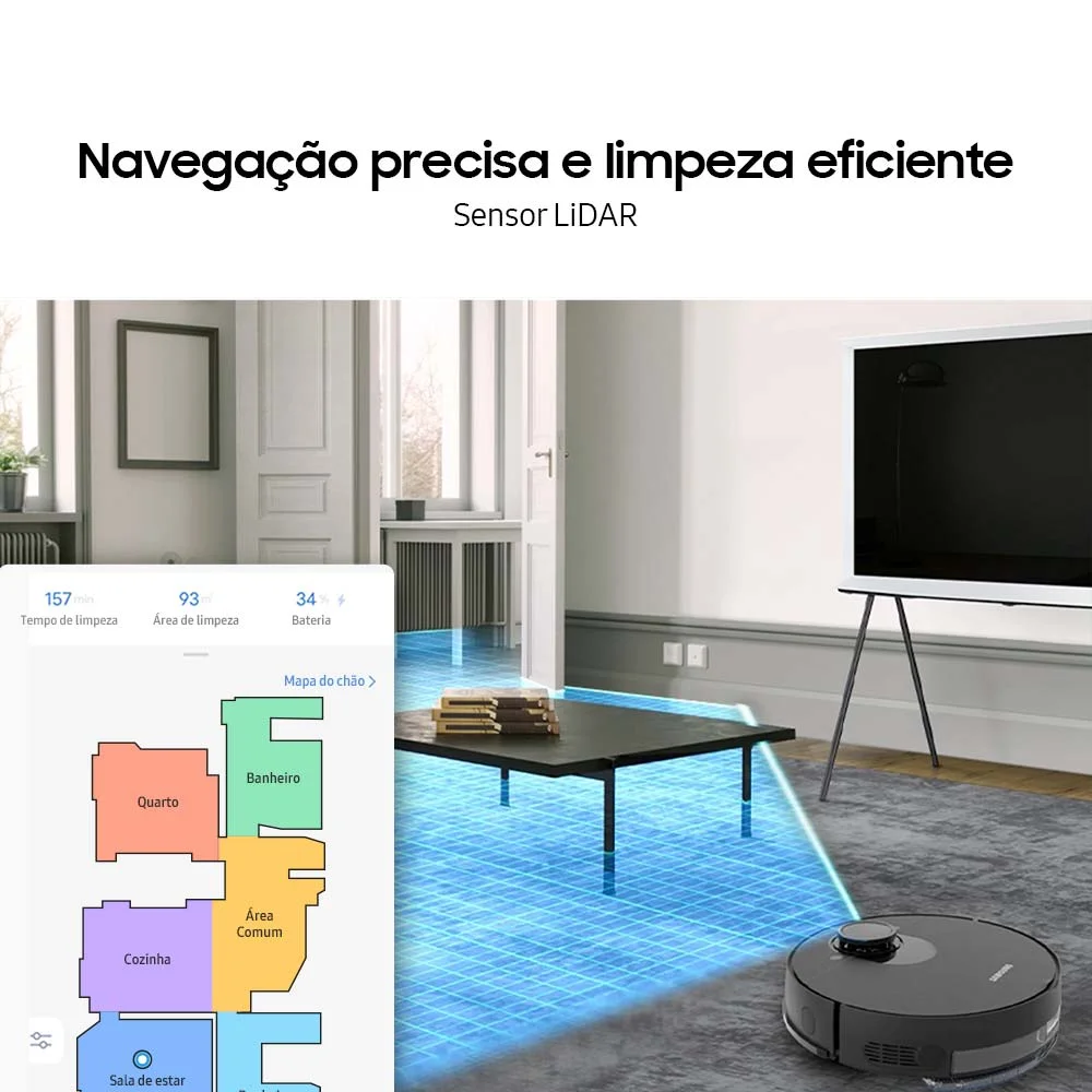 Robô Aspirador De Pó Samsung Vr3m Black Limpeza 2 Em 1 E Controle Via Aplicativo Bivolt Robô Aspirador De Pó Samsung Vr3m Black Limpeza 2 Em 1 E Controle Via Aplicativo Bivolt