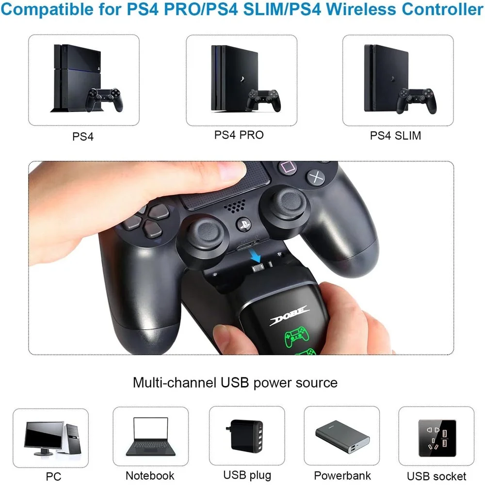 Base Dock Carregador Duplo 2 Controles Ps4 / Slim / Pro Base Dock Carregador Duplo 2 Controles Ps4 / Slim / Pro