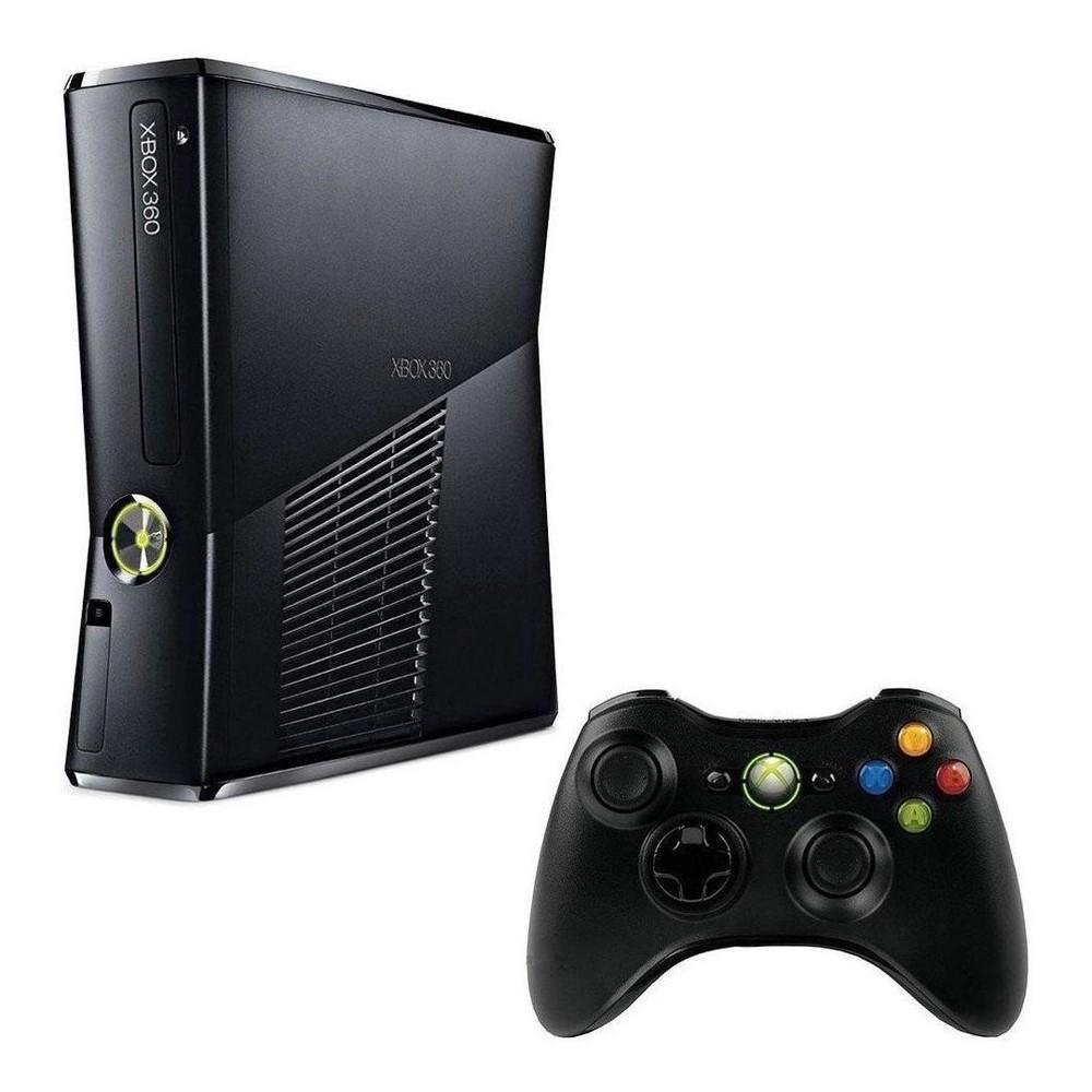 Microsoft XBOX 360 Slim 3.0 500gb Standard Preto 100 Jogos + 2 Controles