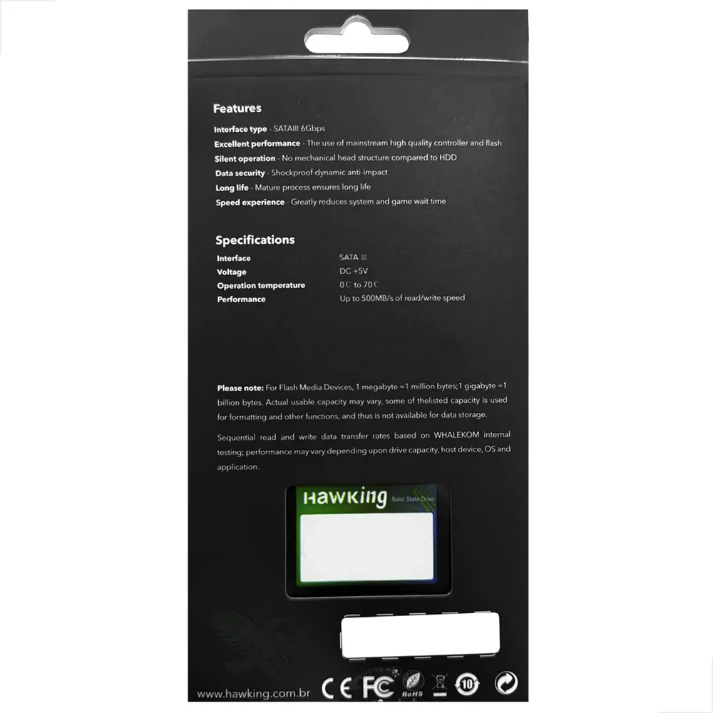 SSD Sata 2.5” Hawking 240GB Leitura 500mbs Gravação 450mbs