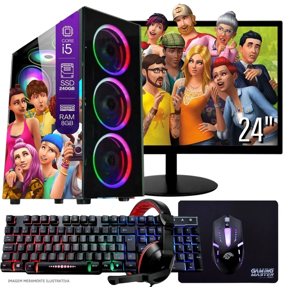 "Computador Gamer Completo Balão.info Intel Core I5 SSD 240GB 8GB Teclado Mouse Mouse Pad E Headset Gamer Monitor 24"" WINDOWS 10 Pro Trial"