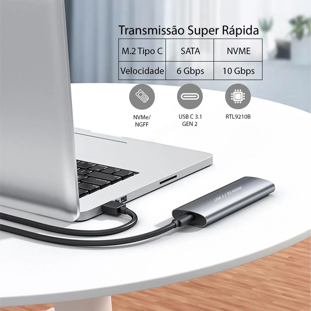 Caixa Externa Usb 3.1 Tipo C SSD Liga De Alumínio M.2 Disco De Estado Sólido Nvme/ngff