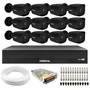 Kit 12 Câmeras Tudo Forte TF 2020 B Black Full HD 1080p Bullet com Visão Noturna 20M Proteção IP66 + Dvr Intelbras MHDX 3116-C 16 Canais