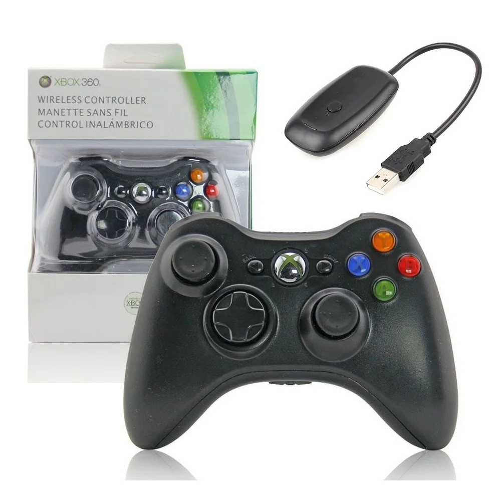 Controle Sem Fio XBOX 360 Para Computador Notebook Playstation 3 + Receiver Preto Controle Sem Fio XBOX 360 Para Computador Notebook Playstation 3 + Receiver Preto