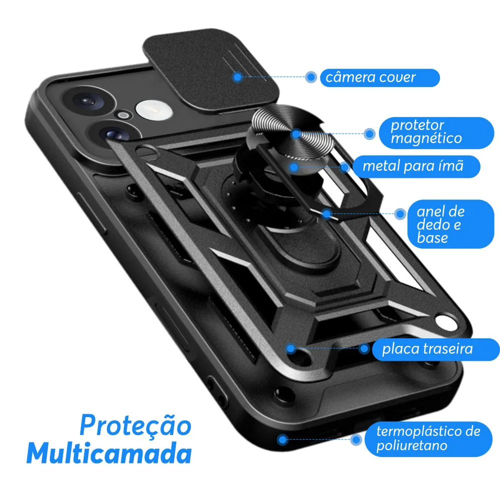 Capa Capinha Case Para Iphone 16 Normal - Protetora Resistente Anti Impacto Queda Armor Militar Cor:preto