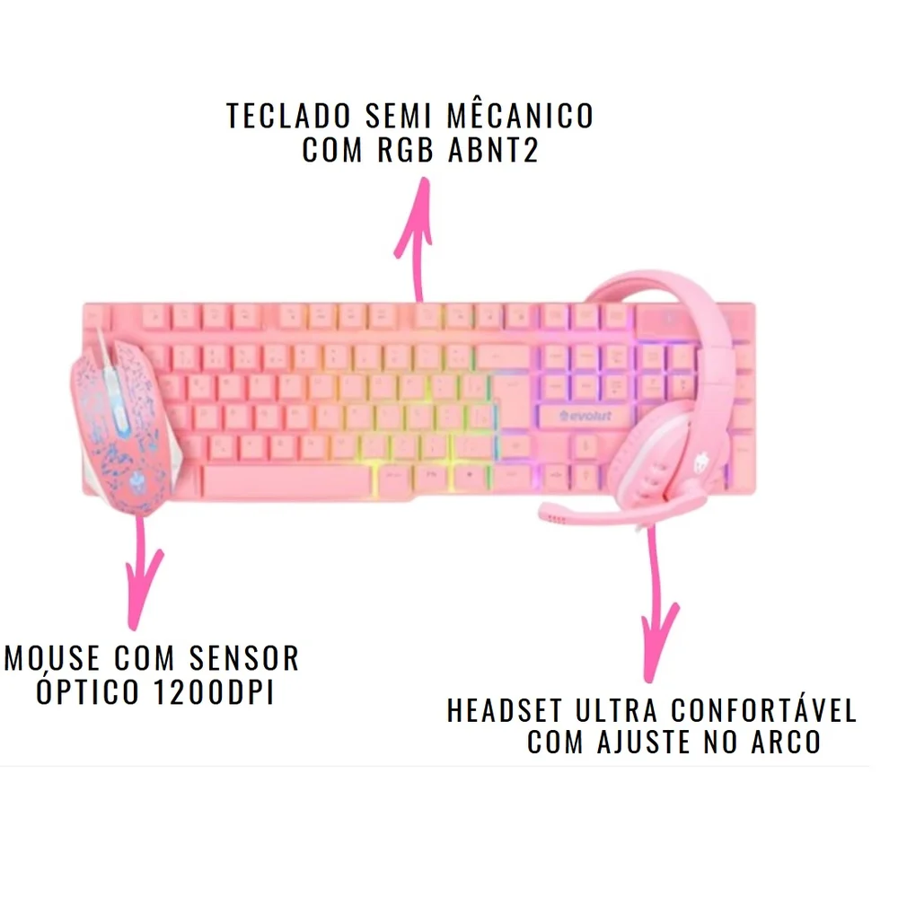 PC Gamer Rosa Pink Feminino Completo Intel Core I5 Memoria Ram 16gb SSD 240GB Monitor HDMI  Kit Gamer
