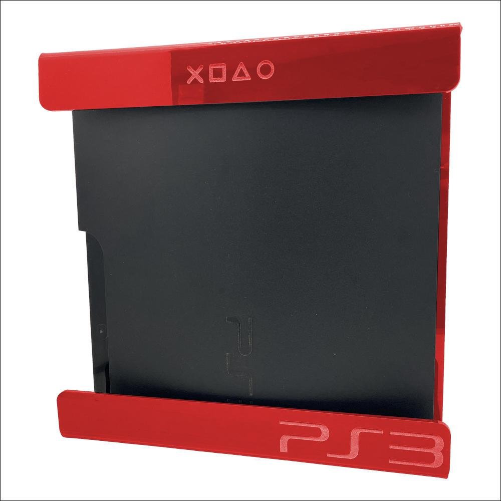 Suporte Parede Console Playstation 3 Super Slim - Ps3 Super Slim - Material Acrílico Vermelho