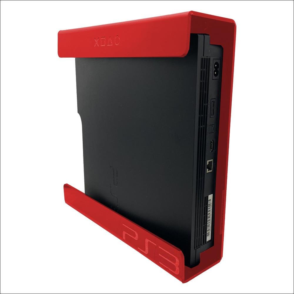 Suporte Parede Console Playstation 3 Super Slim - Ps3 Super Slim - Material Acrílico Vermelho