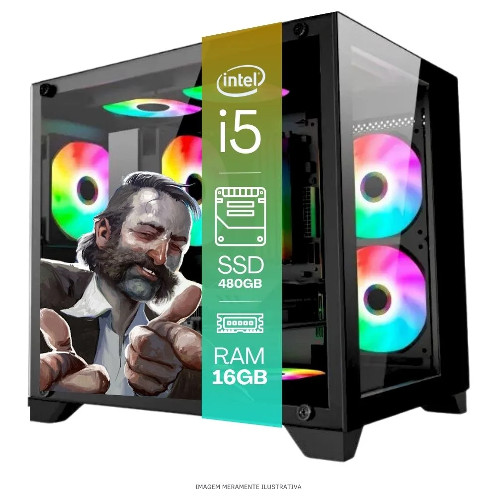 "Computador PC Gamer Completo Balão.info Intel Core I5 SSD 480GB 16gb Gabinete Aquário Teclado Mouse Mouse Pad E Headset Gamer Monitor 19"" WINDOWS 10 Pro Trial" - view 3