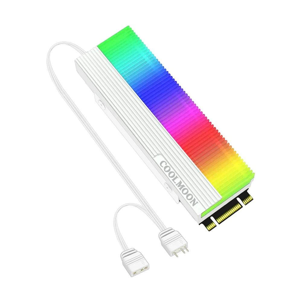 Dissipador de Calor para SSD Nvme, Branco, M.2 (2280), Com LED ARGB, 5v 3 Pinos, Branco, Alumínio Dissipador de Calor para SSD Nvme, Branco, M.2 (2280), Com LED ARGB, 5v 3 Pinos, Branco, Alumínio