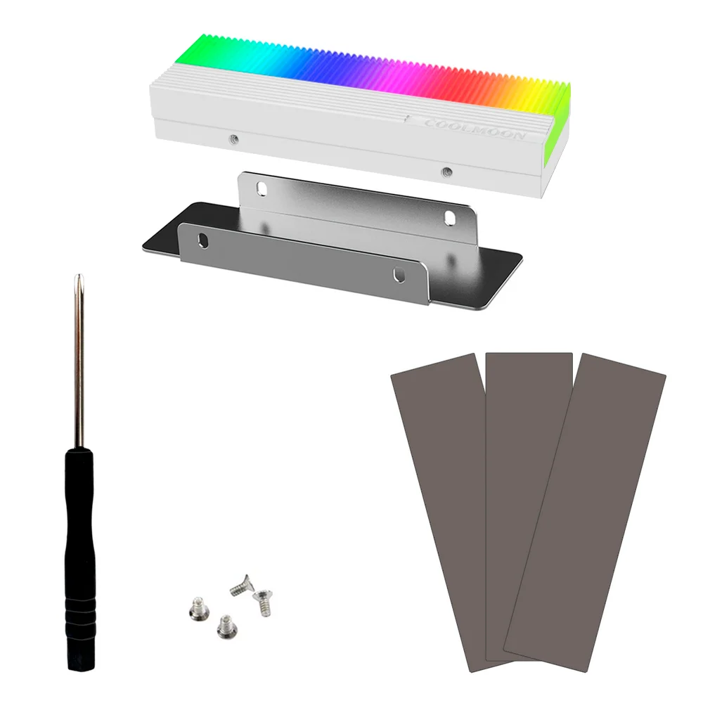 Dissipador de Calor para SSD Nvme, Branco, M.2 (2280), Com LED ARGB, 5v 3 Pinos, Branco, Alumínio Dissipador de Calor para SSD Nvme, Branco, M.2 (2280), Com LED ARGB, 5v 3 Pinos, Branco, Alumínio