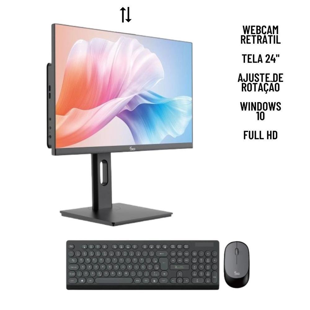 "Computador All In One I7 8GB Ram SSD 240GB Tela 24"" Com Webcam E Ajuste De Altura WINDOWS 10 - Preto" em Campinas - foto 3