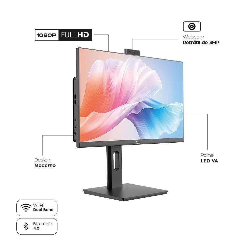 "Computador All In One I7 8GB Ram SSD 240GB Tela 24"" Com Webcam E Ajuste De Altura WINDOWS 10 - Preto" em Campinas - foto 5
