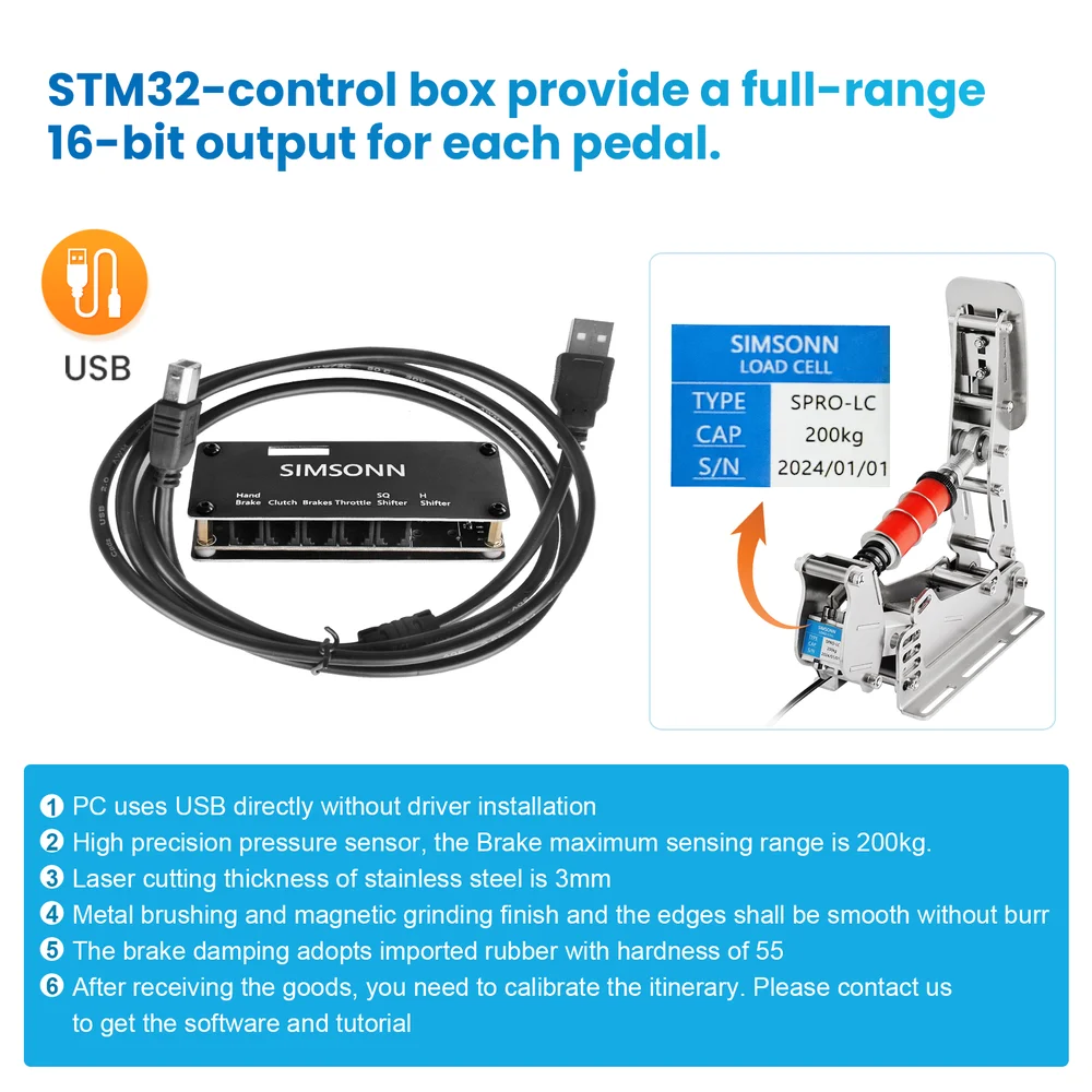 Pedal PC Simsonn PRO PLUS-P2 Prata (Acelerador, Freio) Pedal Load Cell Volante PC Cockpit Simulador