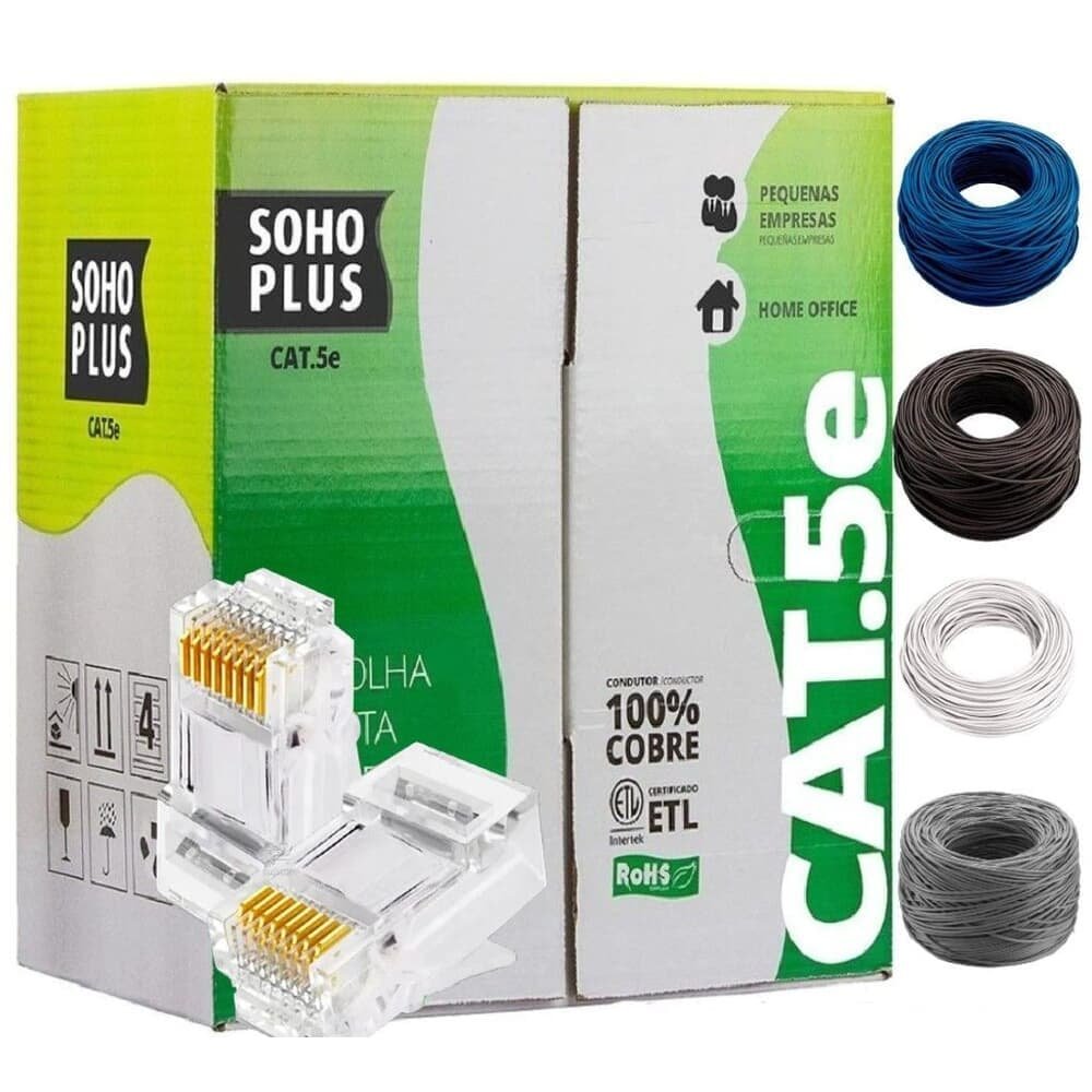 25 Metros de Cabo10 Conector Rj45 Cat5e Sohoplus