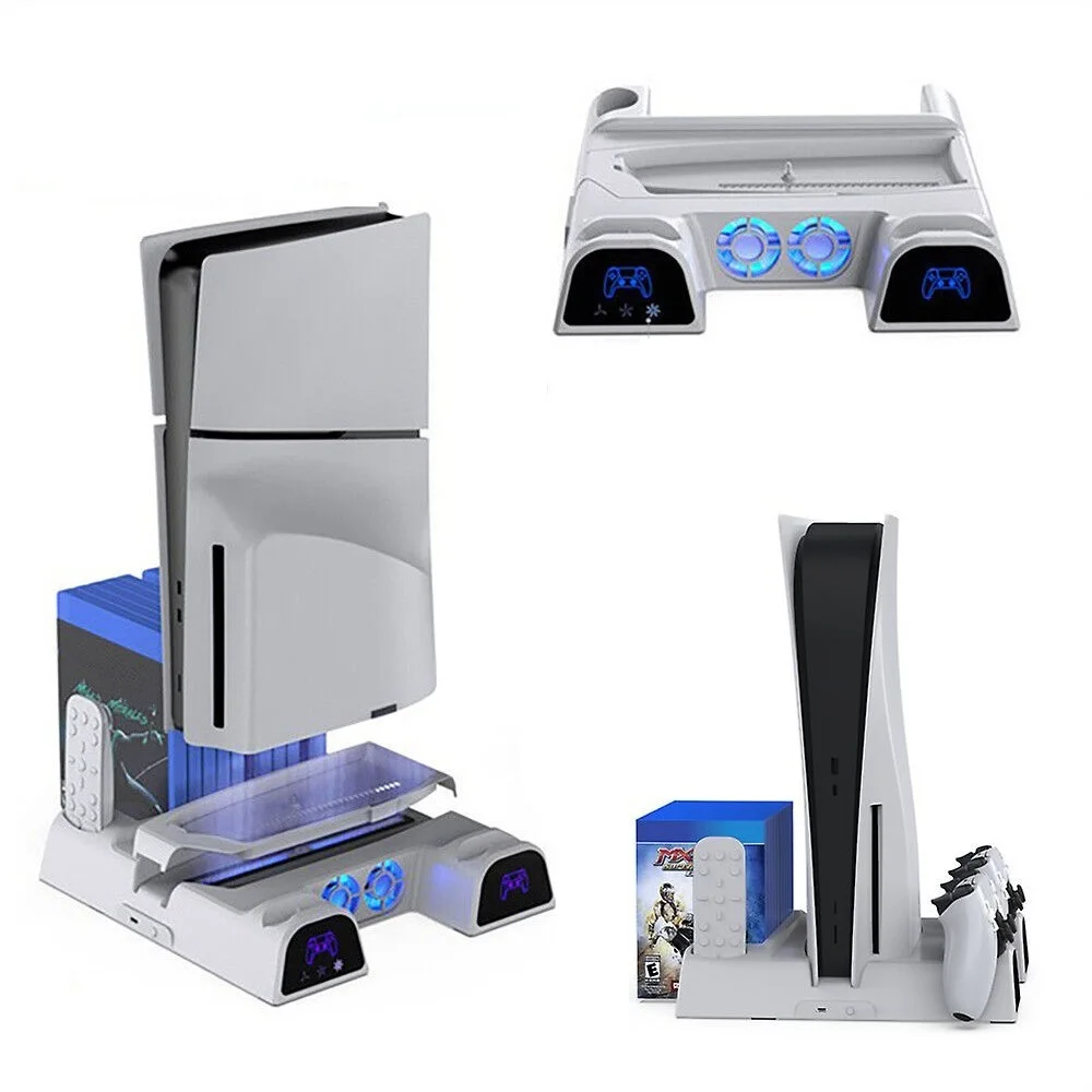 Suporte Multifunção Cooler LED Para Playstation 5 Fat Slim Carregador Base Branco Suporte Multifunção Cooler LED Para Playstation 5 Fat Slim Carregador Base Branco