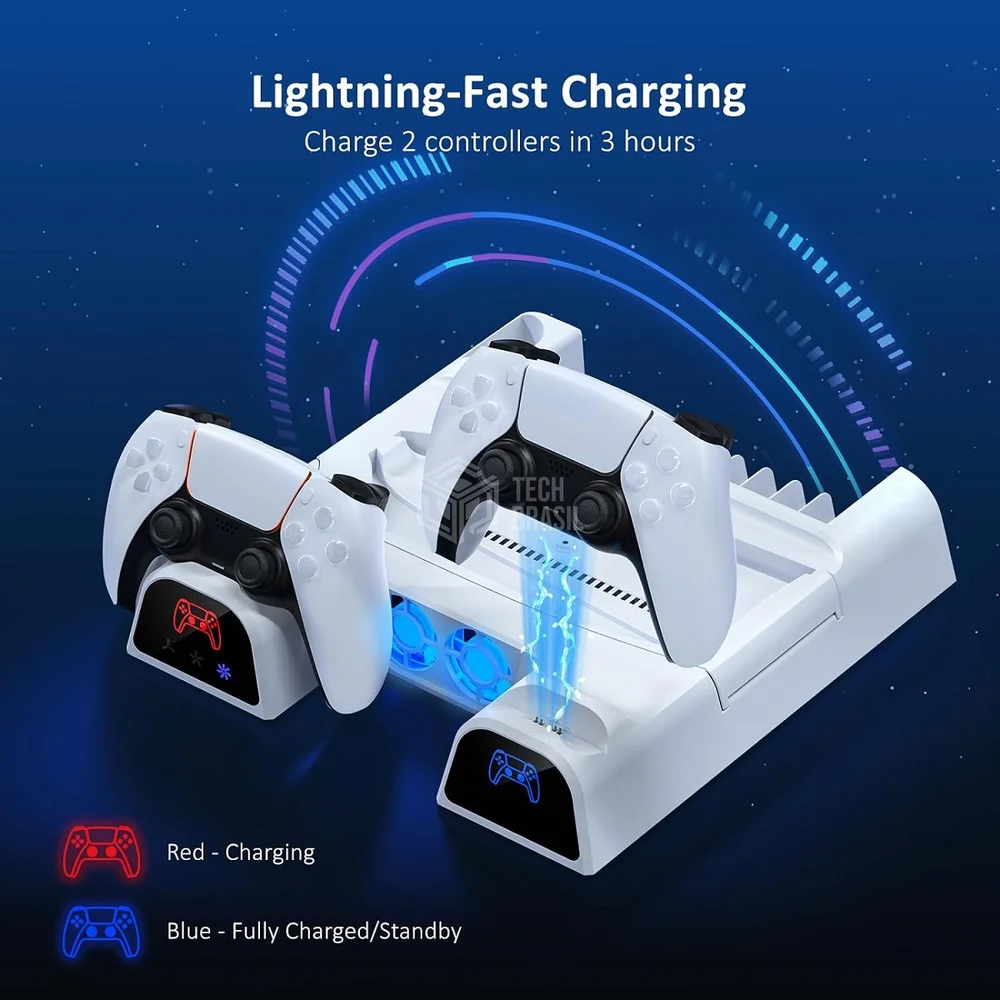 Suporte Multifunção Cooler LED Para Playstation 5 Fat Slim Carregador Base Branco Suporte Multifunção Cooler LED Para Playstation 5 Fat Slim Carregador Base Branco