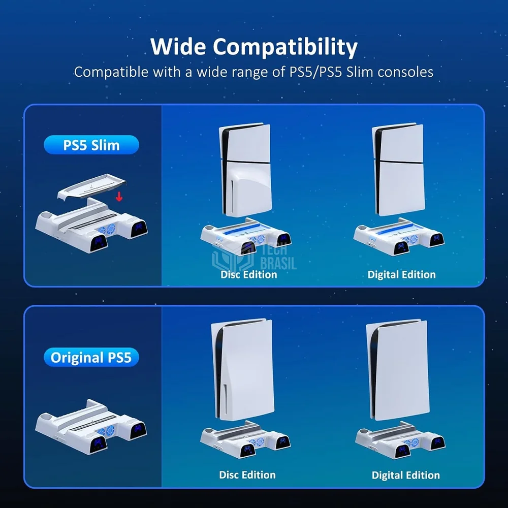 Suporte Multifunção Cooler LED Para Playstation 5 Fat Slim Carregador Base Branco Suporte Multifunção Cooler LED Para Playstation 5 Fat Slim Carregador Base Branco