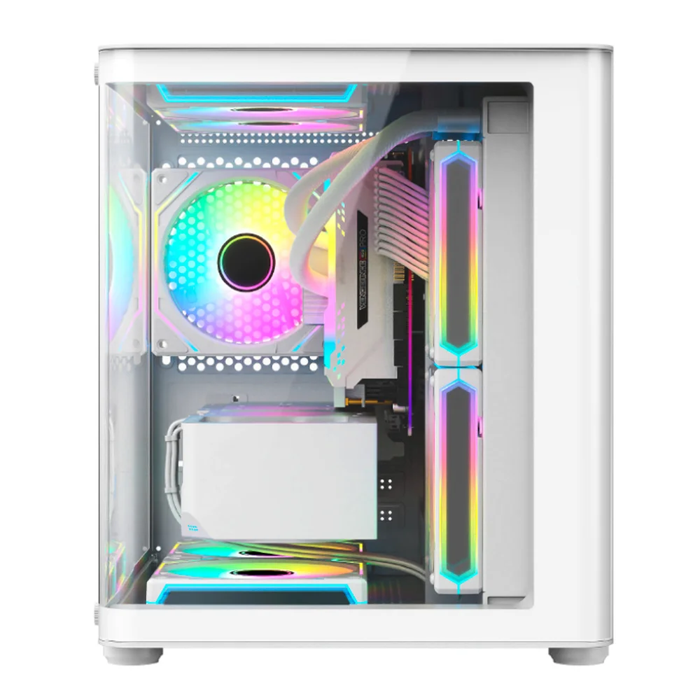Gabinete Gamer Hayom Gb1799 Com 4 Fans RGB Com Vidro Branco