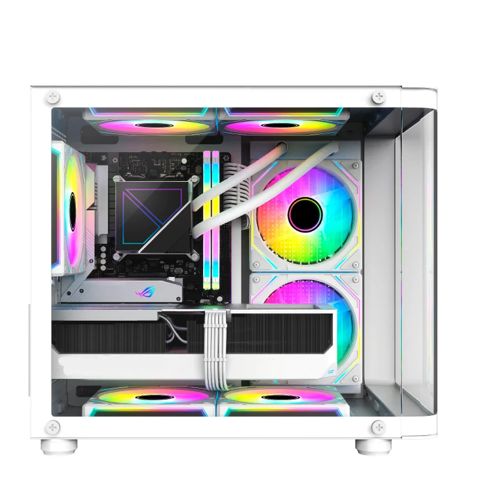 Gabinete Gamer Hayom Gb1799 Com 4 Fans RGB Com Vidro Branco