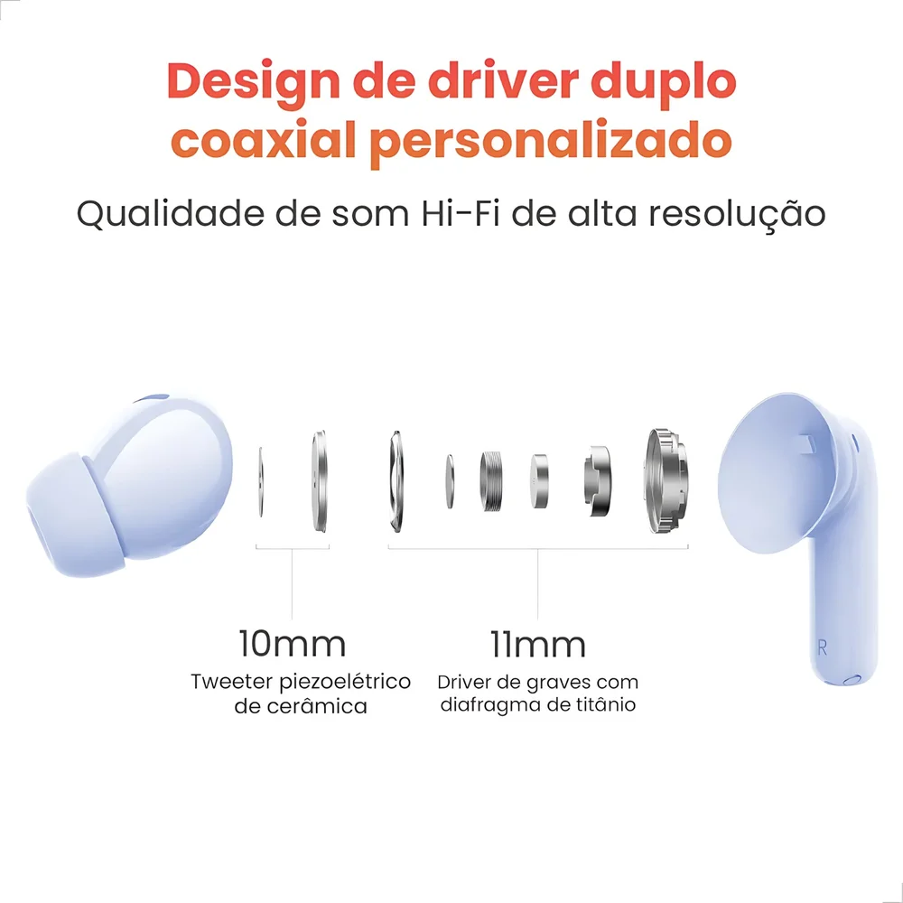 Fones De Ouvido Xiaomi Redmi Buds 5 Pro Bluetooth Cancelamento de Ruido Ativo, Microfone Embutido