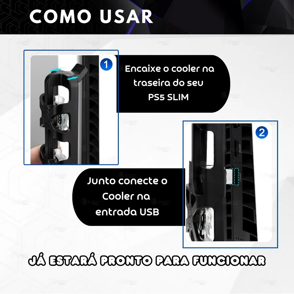 Cooler Fan Externo Usb Ventilador Para Resfriamento 3 Ventoinhas LED Compatível Com Ps5 Slim Cor:preto