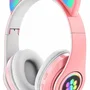 Fone De Ouvido Bluetooth 5.0 LED Orelha De Gato F-23m Cor:rosa