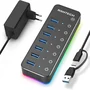 Hub De 7 Portas Usb 3.0 RGB De Alumínio Interruptor Touch