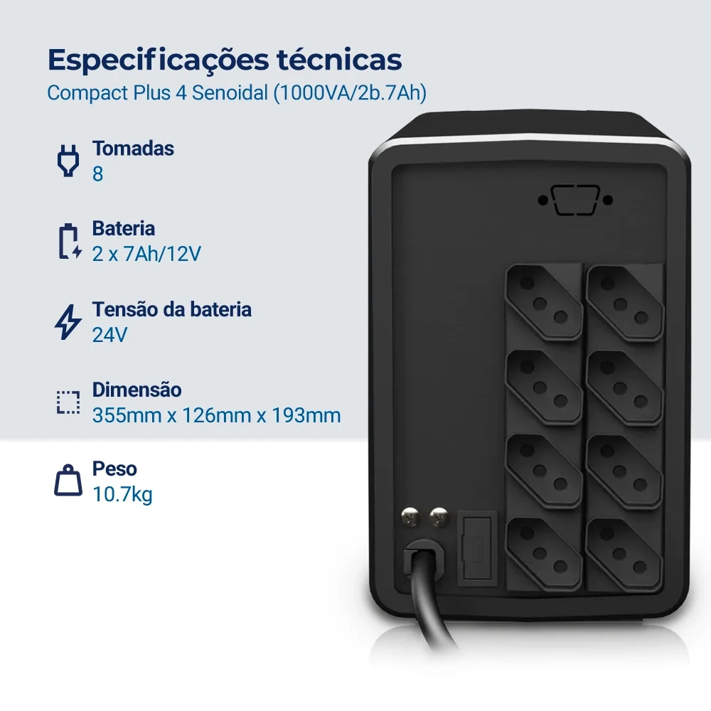 Nobreak Nhs Compact Plus 4 Senoidal 91.a0.a01000 Entrada Bivolt Saída 120v (1000va/2b.7ah)
